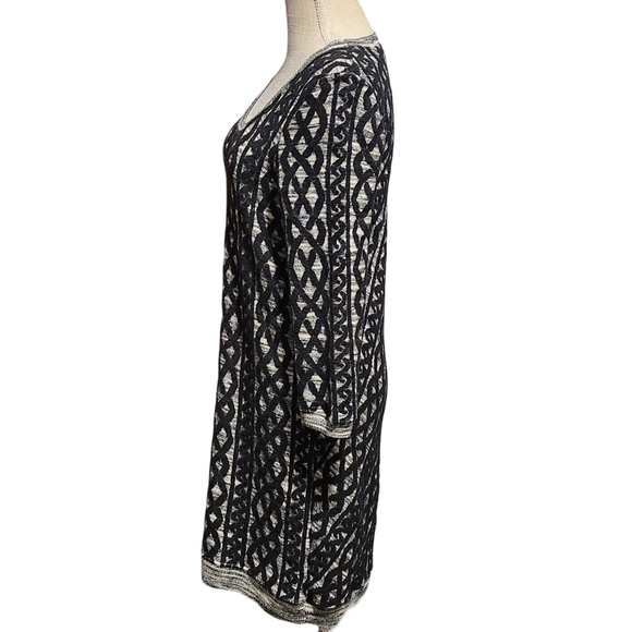 ANTHROPOLOGIE MOTH Black White Wool Blend 3/4 Sleeve Geometric Midi Dress Medium - Picture 8 of 16